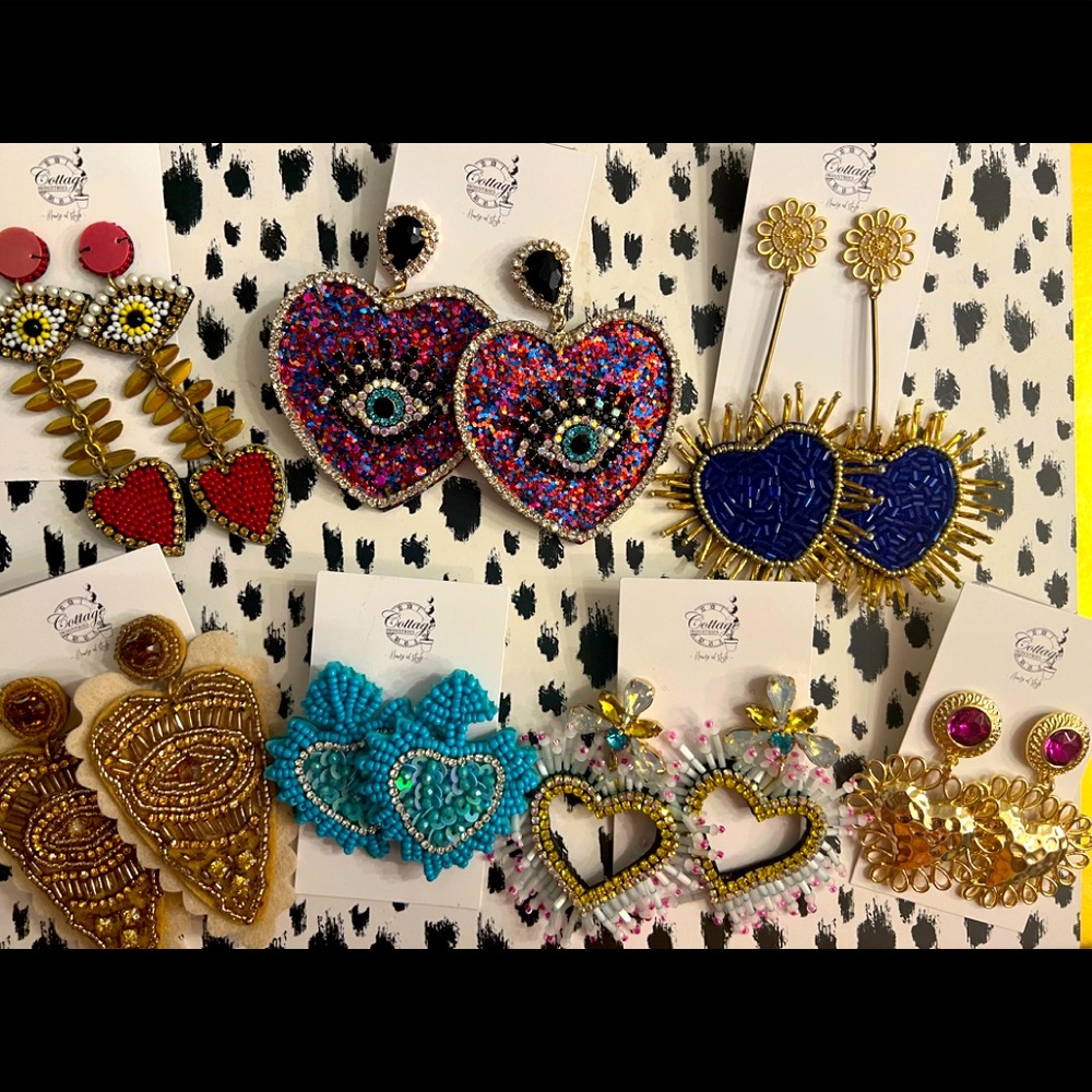 Heart and Evil Eye Symbols Earrings Lot